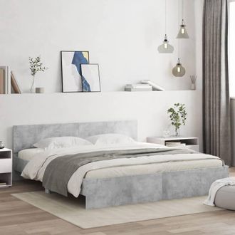 Berkfield Home Bed Frame with LED without Mattress Concrete Grey 180x200 cm Super King