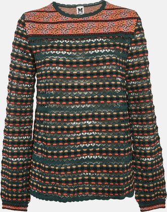 M Missoni Teal Blue Pointelle Knit Long Sleeve Knit Top
