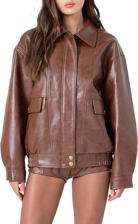 Grey Lab Oversize Faux Leather Jacket in Brown at Nordstrom, Size X-Small
