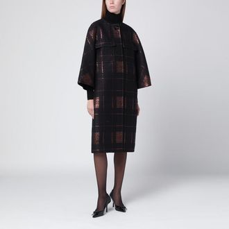 Max Mara Black cocoon coat in jacquard lamé