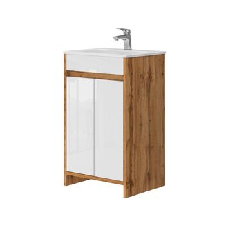 Vicco Conjunto De Muebles De Ba&ntilde;o Lemgo, Roble Dorado, 2 Partes, Con Lavabo Y 2 Puertas Batientes