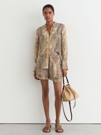 Reiss Grey & neutral Paisley-print Long-sleeve Shirt, 14