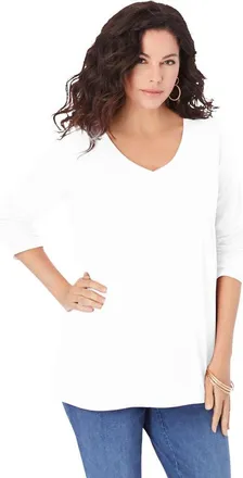 Roaman's Plus Size Ultimate Long Sleeve V Neck Tee in White at Nordstrom, Size 44