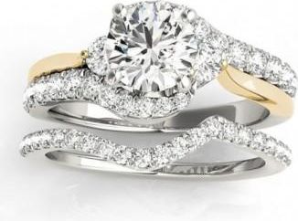 Allurez Bypass Engagement Ring & Curved Band Bridal Set 14k Y. Gold 0.67ct