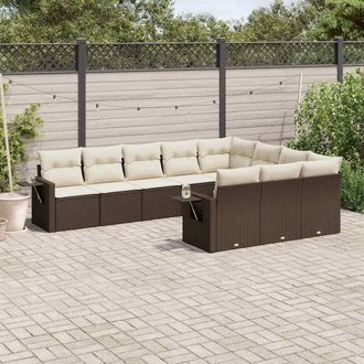 vidaXL Set De Sof&aacute;s De Jard&iacute;n 10 Pzas Y Cojines Rat&aacute;n Sint&eacute;tico Marr&oacute;n Vidaxl