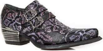 New Rock Vintage Purple Floral Leather Buckle Shoes-7960-S8