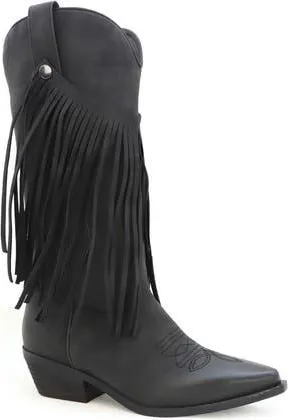 Yoki Avery Fringe Western Boot in Black at Nordstrom Rack, Size 8.5