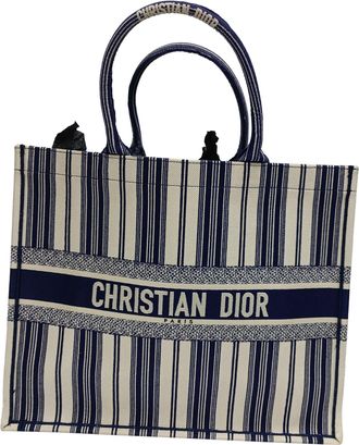 Dior Pre-owned Womens Large Book Tote in Navy Blue Cotton - One Size