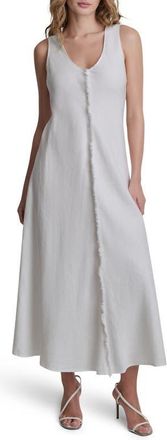 DKNY Fray Linen Dress in White at Nordstrom, Size Xx-Small