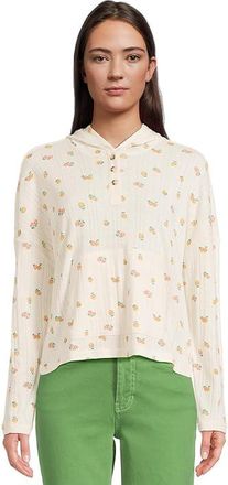 Toad&Co Foothill Pointelle Long Sleeve Hoodie Womens Clothing Salt Nasturtium Print : SM, Polyester/Cotton