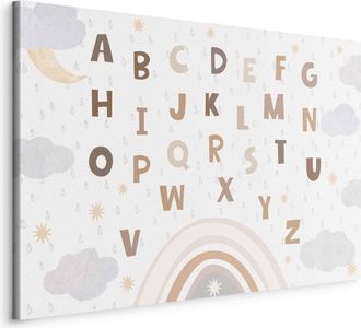 OEM Imagen - Letras Sobre El Arco&iacute;ris - Letras Entre La Lluvia Y Las Nubes Con Un Arco&iacute;ris, Luna Y Estrellas Sobre Un Fondo Claro/letras En Colores Tenues