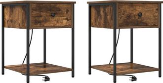 vidaXL Bedside Cabinet with Drawer 2 pcs Smoked oak 42 x 41 x 56 cm vidaXL