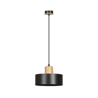 Wonderlamp L&aacute;mpara colgante con pantalla cil&iacute;ndrica de acero negro y madera