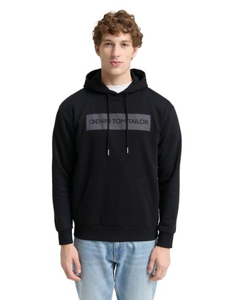 Tom Tailor Denim Hoodie TOM TAILOR DENIM, Herren, Gr. XXL, schwarz (night watch schwarz), Sweatware, Obermaterial: 70% Baumwolle, 30% Polyester, bedruckt, regular fit 