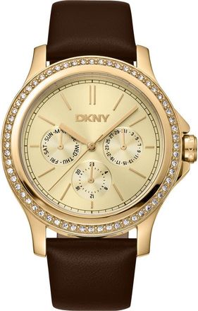 DKNY 316L Leather Strap Watch in Black at Nordstrom Rack