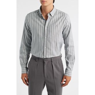 Les Deux Konrad Stripe Cotton Button-Down Shirt in Asphalt at Nordstrom Rack, Size Xx-Large