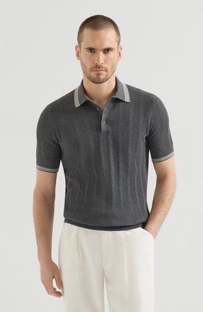 Brunello Cucinelli Cotton textured rib knit polo in Anthracite at Nordstrom, Size 46