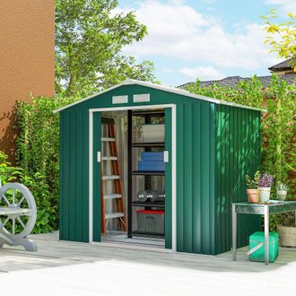 OUTSUNNY Garden Shed Storage Unit w/Locking Door Floor Foundation Vent in Green