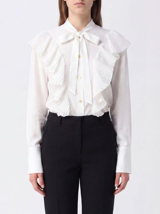 Alberta Ferretti Cotton Pussy-Bow Shirt with Ruffles
