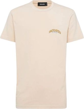 Dsquared2 Katoenen Jersey T-shirt met Grafisch Logo - Heren - T-shirts - Beige - L - Katoen - Tops