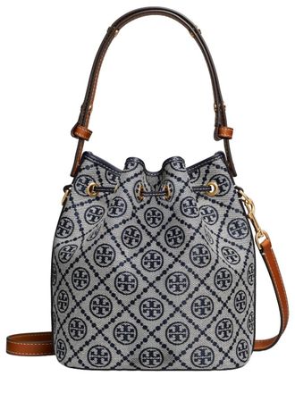 Tory Burch Womens Bucket Bag T-Monogram Blue Shoulder