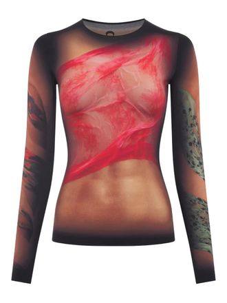 Marine Serre draped jersey top - women - Recycled Polyamide/Elastane - M - Brown