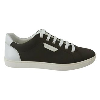 Dolce & Gabbana Witte en Groene Leren Low Top Sneakers - Heren - Schoenen - Zwart - Maat: 39 EU Leer