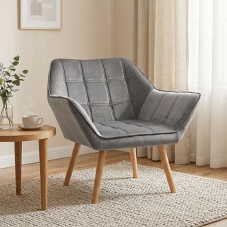 OEM Butaca De Sal&oacute;n Moderna Tapizado En Terciopelo Con Patas De Madera Sill&oacute;n Relax Para Sala De Estar Gris