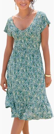Lascana Womens V-Neck Flounce Dress in Mint Printed at Nordstrom, Size 12