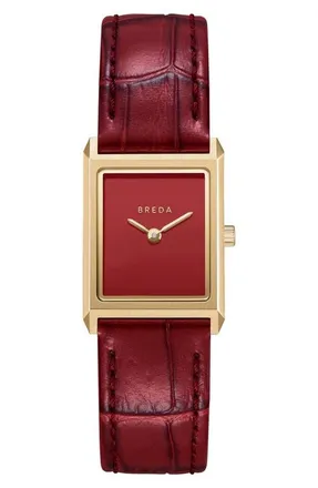 Breda Virgil Leather Strap Watch, 16mm x 8mm in Burgundy at Nordstrom