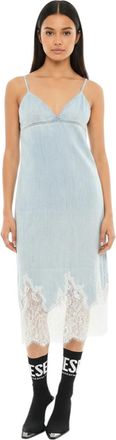 Diesel Blue Solid V Neck Midi Dress