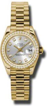 Rolex Lady-Datejust 26 Silver Dial 18K Yellow Gold President Automatic Ladies Watch 179138SDP