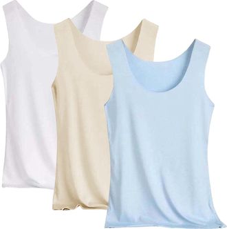 Generic Pack of 3 Tank Top Womens Summer Seamless Cooling Silk Undershirt Slim Fit Stretch Undershirt Large Sizes Sports Workout Basic Crop Tops Comfortable U