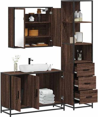 vidaXL Vidaxl - Set De Muebles Ba&ntilde;o 3 Pzas Madera Contrachapada Roble Marr&oacute;n