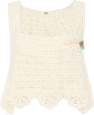 Chlo&eacute; Mouwloze Cropped Top in Haakwerk - Dames - Tops zonder mouwen - Wit - M - Katoen - Tops