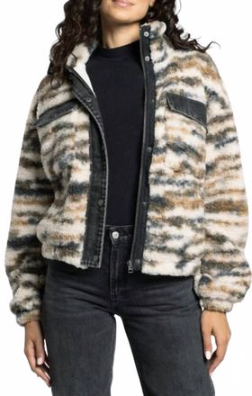 Thread & Supply Leona Fluffy Faux-Shearling Jacket In White Brown