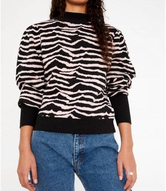 Wild Pony Zebra Print Intarsia-Knit Sweater In Black And White