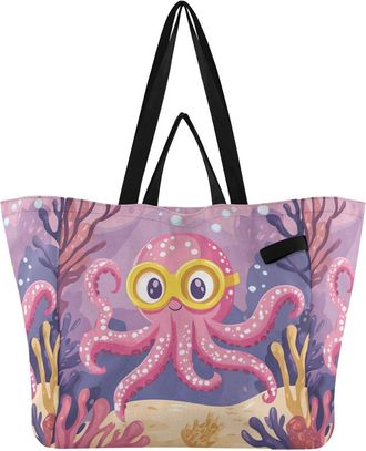 Generic Pink Coral pattern Reusable Canvas Tote Bag, Heavy Duty Grocery Shopping Bag with Large Capacity Double Handles Hard Bottom Work Groceries Travel