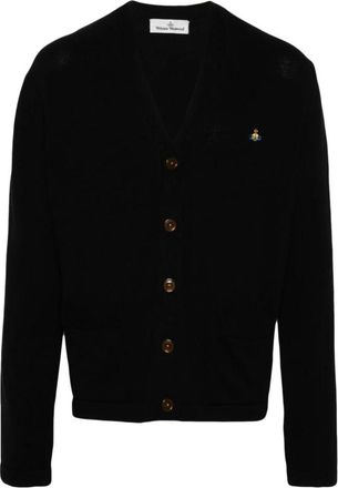 Vivienne Westwood Cardigans, male, Black, Size: XL Black V-Neck Sweater with Orb Logo