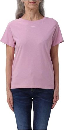Pinko Pinko, Tops, Dames, Roze, S, Katoen, Korte mouw ronde hals t-shirt