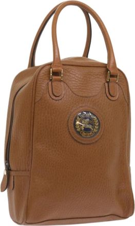 Burberry Sport Handbag Vintage Nova Check Brown Leather Handbag (Pre-Owned)