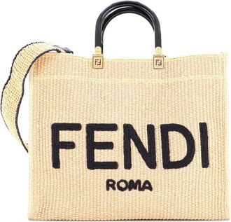 Fendi Sunshine Shopper Woven Raffia Medium tote bag - Neutrals