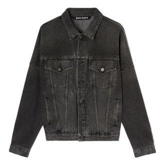 Palm Angels Logo Over Denim Jacket Grey White PMYE006C99DEN0011001