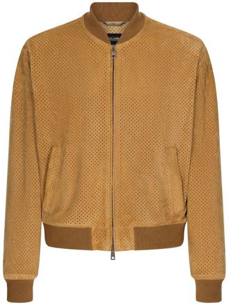Dolce & Gabbana perforated suede bomber jacket - Neutrals