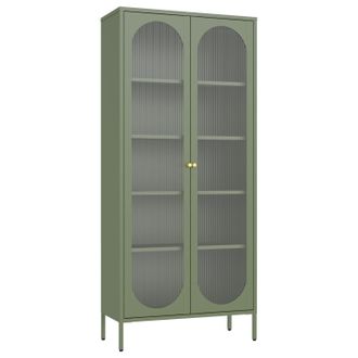 Happy Garden Armario De Metal Y Cristal Verde Caqui 180cm Yasmine