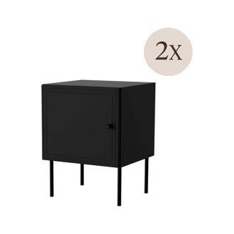 Dmora Juego De 2 Mesitas De Noche Crecchio, C&oacute;moda Baja Con Puerta Abatible Y Compartimento Interior, Acabado Liso Con Detalle Geom&eacute;trico, 45x39 H59 Cm, Neg