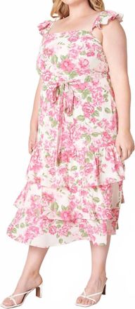 Sugarlips Truth Be Told Guayana Ruffle Tiered Midi Dress In Pink/green