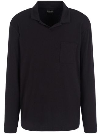 Giorgio Armani cotton-blend long-sleeved polo shirt - men - Cashmere/Cotton/Elastane - 52 - Black