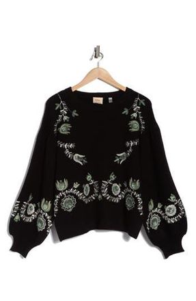 Elie Tahari Floral Embrodiered Sweater in Black W/Embroidery at Nordstrom Rack, Size X-Small