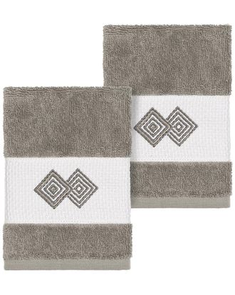 Linum Home Textiles 100% Turkish Cotton Noah 2Pc Embellished Washcloth Set